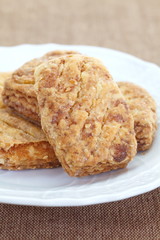 Vanilla cream baked pie filling on white dish