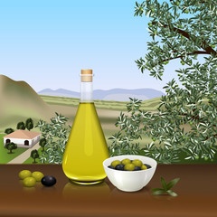 bottle of olive oil on the table
