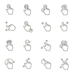 Touch Gestures Icons outline on white background