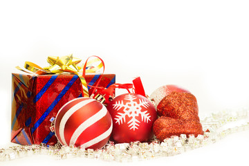 Christmas tree, new year, red balloons, Santa Claus