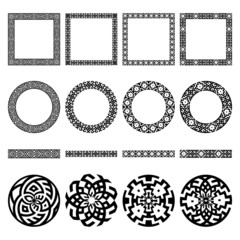 Set of ethnic greek borders, round and square frames, signs