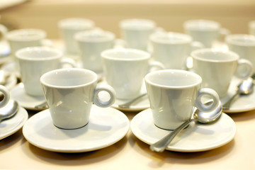 Coffee cups and saucers at an event