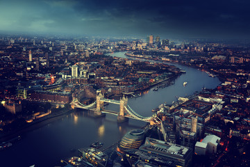 London aerial view with Tower Bridge, UK