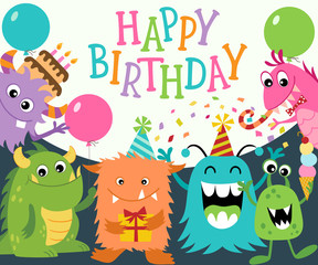 Obraz na płótnie Canvas Happy Birthday Monsters