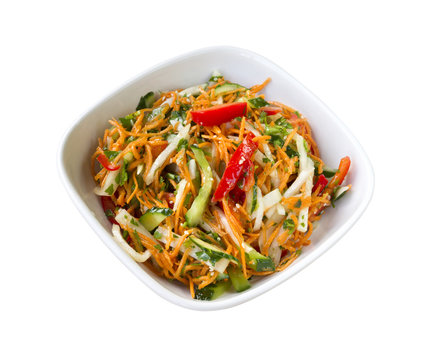 Asian Style Salad With Fresh Vegetables And Spicy Dressing