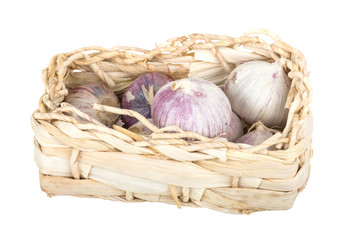 Organic garlic in a small basket