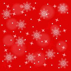 Abstract red background with snowflakes.