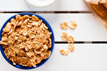 Cornflakes in a blue bowl