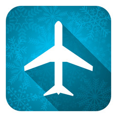 plane flat icon, christmas button, airport sign