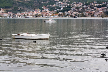 Small wooden fishing boat, Podstrana (Croatia) in the background