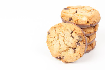Chocolate chip cookies isolated on white