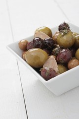 mixed olives antipasto in dish