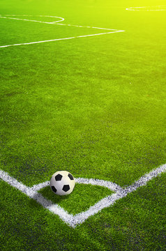 Fototapeta Soccer grass field with marking and ball, Sport