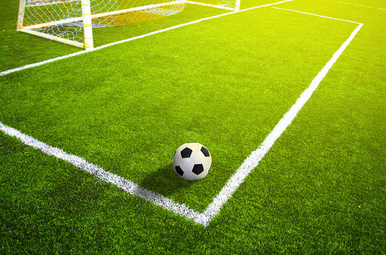 Soccer grass field with marking and ball, Sport