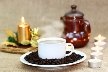 Obraz na płótnie Canvas holyday celebration with hot coffee