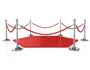 Red hexagon carpet surrounded with red rope and silver column, i