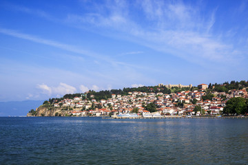 Fototapeta na wymiar Ohrid is on coast lake Ohri in Macedonia