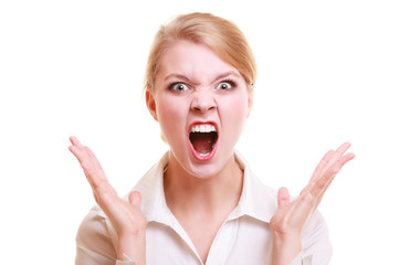 Angry businesswoman furious woman screaming