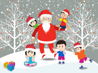 Merry christmas  with Santa Claus and kids