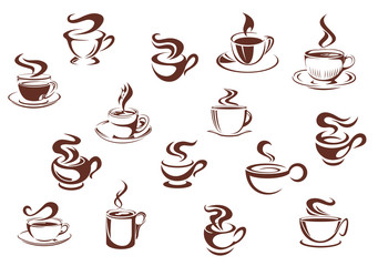 Obraz premium Assorted brown cups of hot coffee