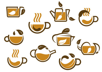Herbal tea cups and pots icons
