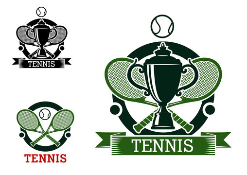 Tennis tournament emblems with crossed rackets