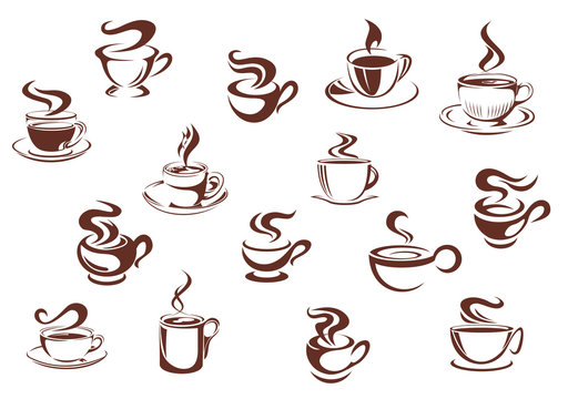 Assorted brown cups of hot coffee
