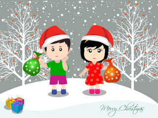 Merry christmas with happy kids