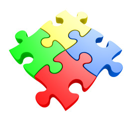 Problem solving concept of four jiwsaw puzzle pieces