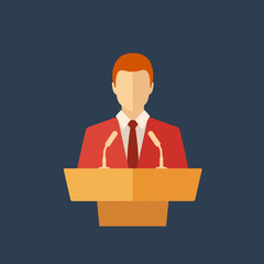 speaker icon. orator speaking from tribune