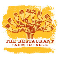 Abstract tree with fork branches restaurant graphic design