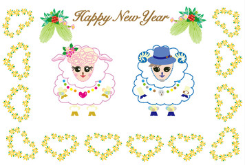 2015年未年の可愛い羊の年賀状テンプレート