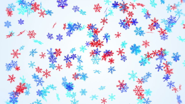 blue and red snowflakes falling seamless loop