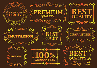 Colorful Calligraphic Signs and Frames on Brown Background