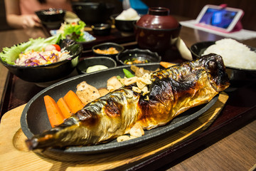 grilled fish, saba shioyaki