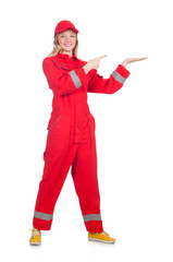 Woman in industrial concept isolated on white
