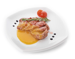 Beef steak medium grilled, isolated on white background