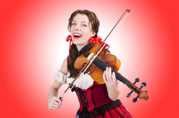 Fototapeta premium Woman with violin isolated on white