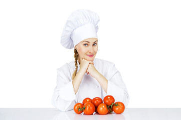 beautiful young chef woman prepare and decorating tasty food 