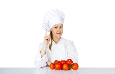 beautiful young chef woman prepare and decorating tasty food 