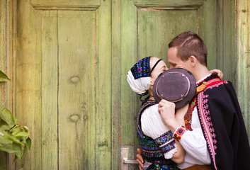 Fototapeta na wymiar Couple in love with national folk costumes