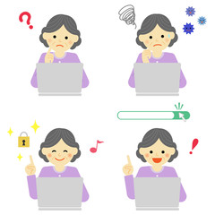 パソコンとシニア女性 / vector eps10