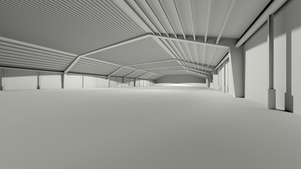 big grey gray 3D hall warehouse deposit