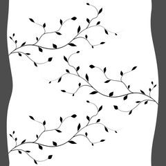 black and white seamless pattern with tree trunk branches and le