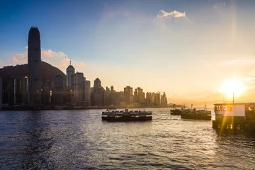 Fotobehang Hong-Kong Sunset over Victoria harbor in Hong Kong