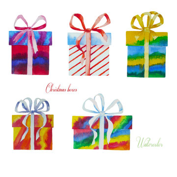 Christmas boxes.Vector watercolor illustration