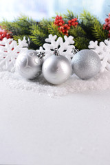 Fototapeta na wymiar Christmas composition on snow close-up