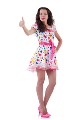 Fototapeta premium Woman giving thumbs up isolated on white