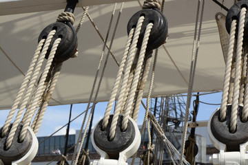 Catseyes and ropes on sailing ship