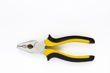 Pliers black and yellow tool on white
